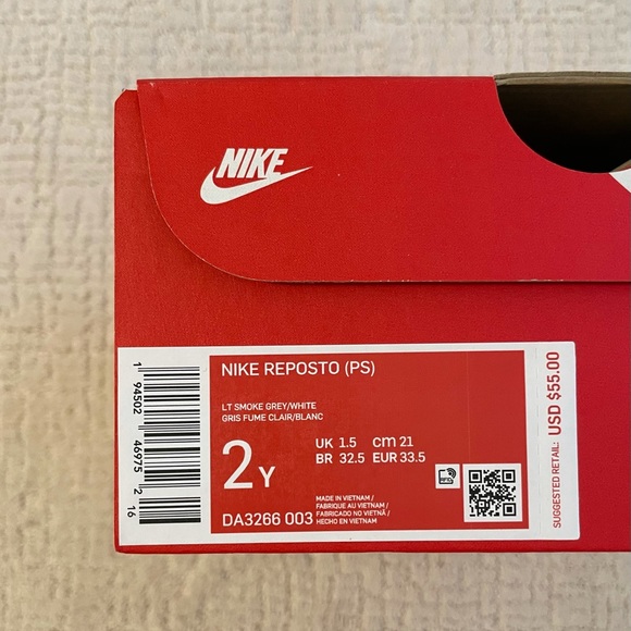 Nike Reposto little kids 2Y in light smoke grey + white check - new with box - Picture 8 of 9